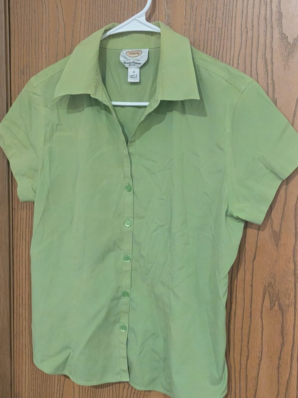 Talbots Short Sleeve Button Collar Wrinkle Resistant Stretch Top Lime Green-12